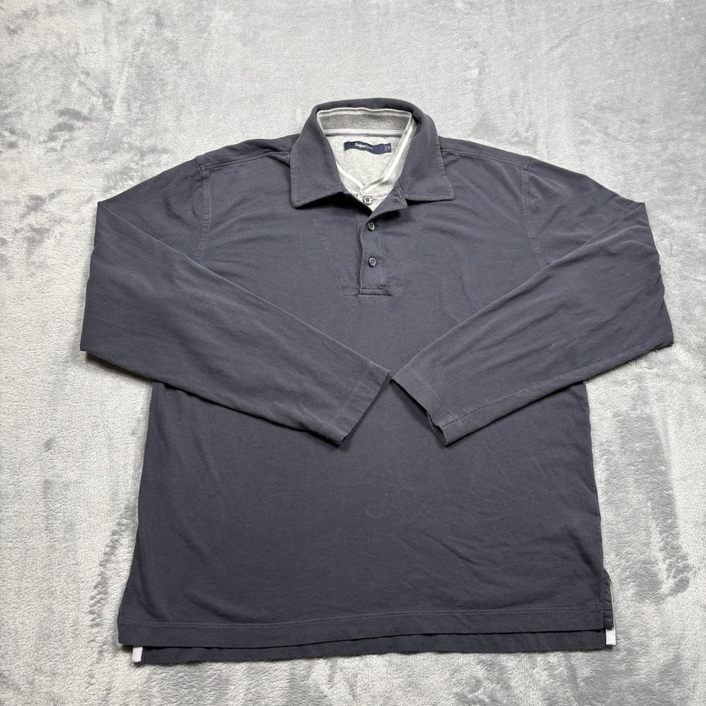 Zegna Sport Men's Medium Navy Blue 100% Cotton Long Sleeve Polo Shirt Layered
